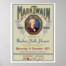 Mark Twain en el Poster histórico Homer NY de Barb