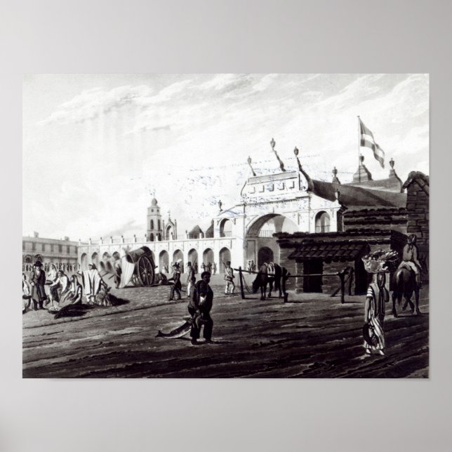 Póster Market Place, grabado por Daniel Havell 1820 (Frente)