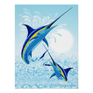 Póster Marlín Azul Saltando del Océano