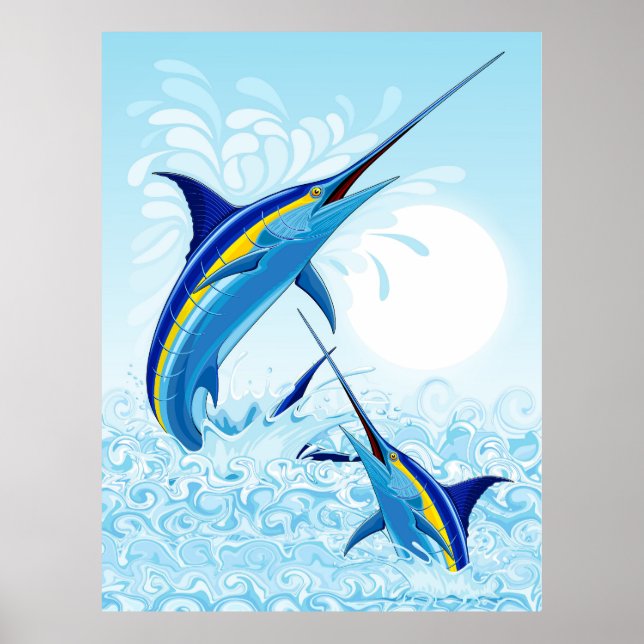 Póster Marlín Azul Saltando fuera del Océano (Frente)