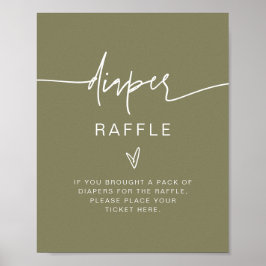 Póster MARLO Boho Olive Green Diaper Raffle Game Sign