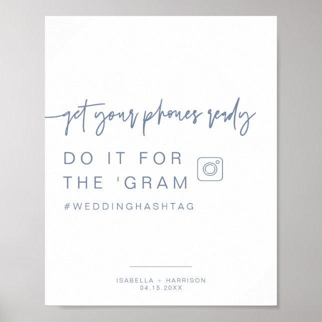 Póster MARLO Dusty Blue Instagram Hashtag Boda Rótulo (Frente)