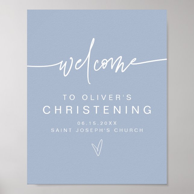 Póster MARLO Modern Boho Dusty Blue Christening Bienvenid (Frente)