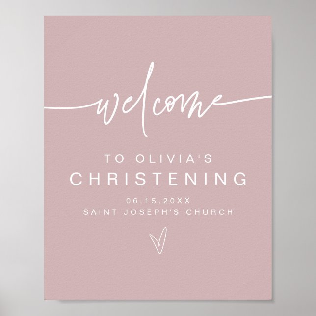Póster MARLO Modern Boho Dusty Rosa Christening Bienvenid (Frente)