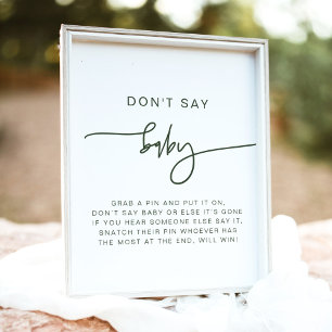 Póster MARLO Modern Boho Forest Green Don't Say Baby Sign