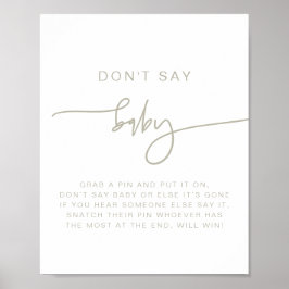 Póster MARLO Modern Boho Sage Green Don't Say Baby Sign