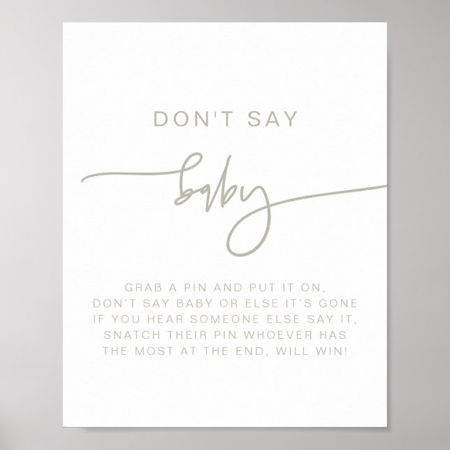 Póster MARLO Modern Boho Sage Green Don't Say Baby Sign (Frente)