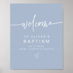 Póster MARLO Moderno Boho Dusty Baptismo Azul Bienvenida