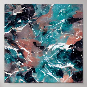 Póster Mármol abstracto azul verdoso y naranja