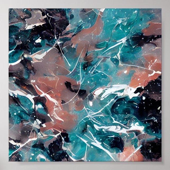 Póster Mármol abstracto azul verdoso y naranja (Frente)