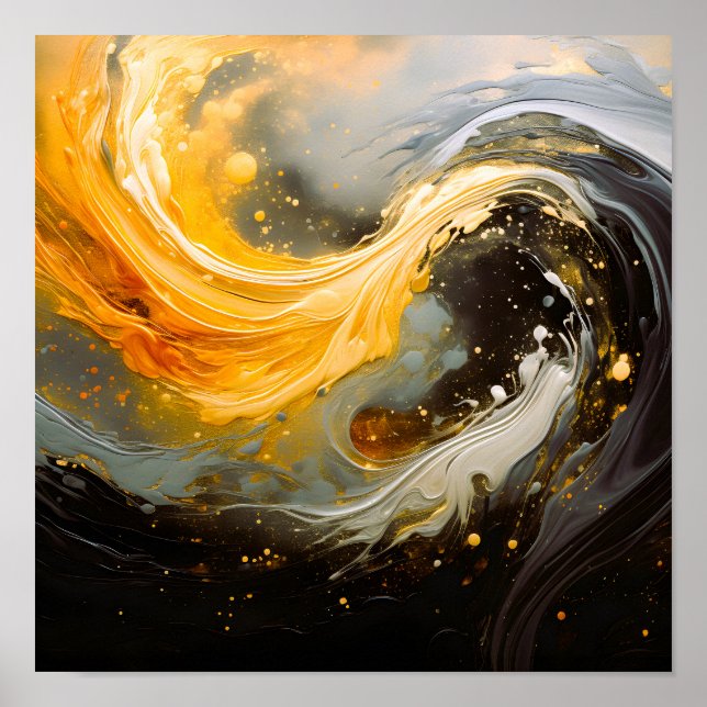 Póster Mármol Abstracto Dorado Moderno Ondas (Frente)