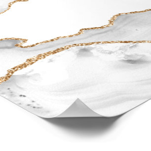 Póster Mármol Blanco Gris Ágata Brillante Dorado Refinado
