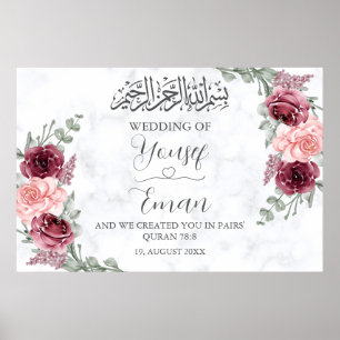 Póster Mármol Borgoña Rosa Poster musulmana Boda islámica