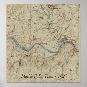 Póster Mármol Cae Mapa de la Antigua Texas 1929