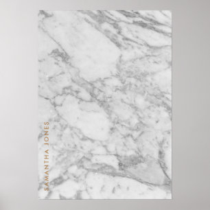 Póster Mármol de Carrara Blanco Clásico Personalizado Oro
