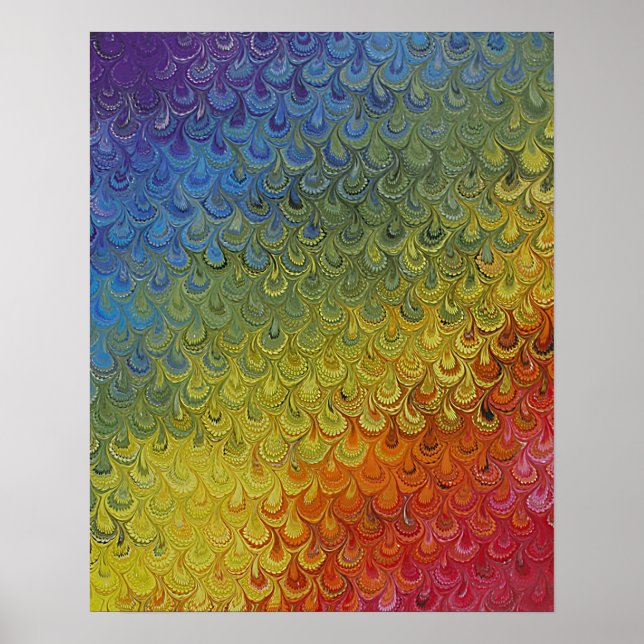 Póster Mármol del pavo real arcoiris (Frente)