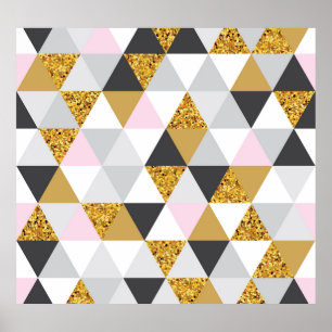 Póster Mármol dorado, textura geométrica sin costura