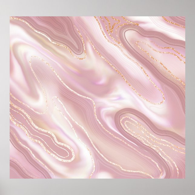 Póster Mármol elegante: textura dorada rosa (Frente)