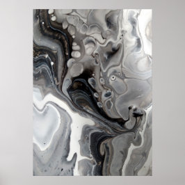 Póster Mármol Fluido Blanco Negro Abstracto Gris Plata