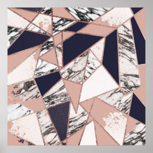 Póster Mármol geométrico del melocotón de los azules