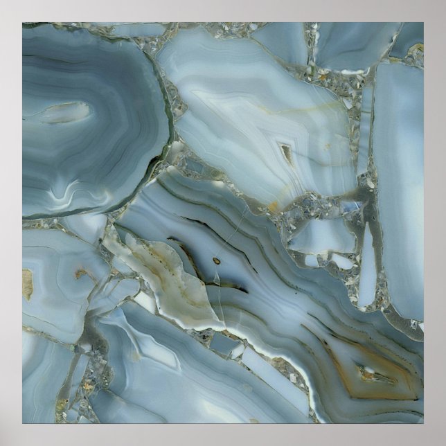 Póster Mármol Gris Azul con Vena Dorada (Frente)