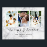 Póster Mármol gris siempre y para siempre Collage de foto<br><div class="desc">Hermoso collage de fotos bodas con tres de tus fotos dentro de finos marcos blancos sobre una huella de mármol gris. Siempre y para siempre escrito en un maravilloso guión de caligrafía gris oscuro. Personaliza con tres fotos bodas,  tus nombres y fecha de boda!</div>