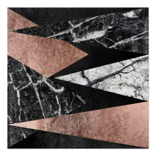 Póster Mármol moderno elegante, oro Rosa y triángulo negr