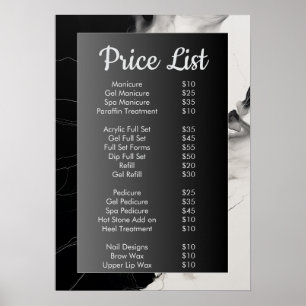 Póster Mármol negro y blanco Menú de la lista de precios 