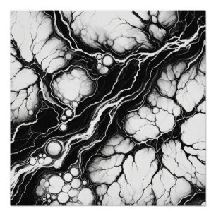 Póster Mármol Orgánico Flujo Negro y Blanco