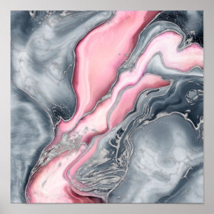 Póster Mármol rosa Rubor - rosa pastel, gris y plata