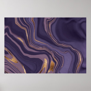 Póster Mármol violeta abstracto con oro