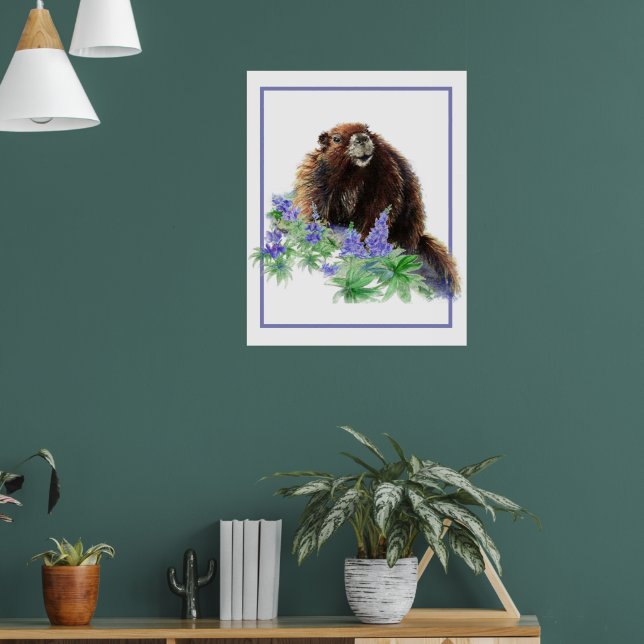 Póster Marmot Groundhog Animal Watercolor Wildlife Art (Salón 1)