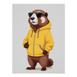 Póster Marmot Viendo Hoodie Funny Carácter Animal De Guay