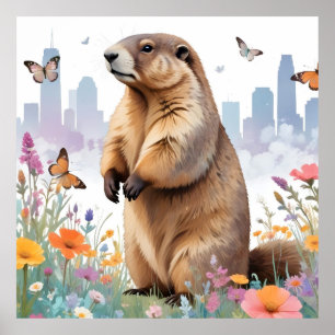 Póster Marmot Vintage Animal Nature Environment Decoració
