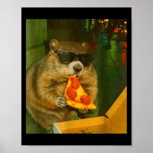 Póster Marmota divertida, marmota comiendo pizza, meme de