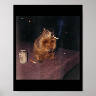 Póster Marmota fumando cigarrillo divertida meme retro Ge