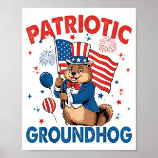 Póster Marmota Patriótica Bandera Americana 4 De Julio