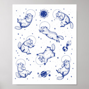 Póster Marmotas Astronauta En El Espacio Divertido Retro 
