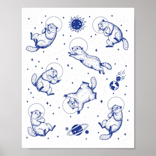Póster Marmotas Astronauta En El Espacio Divertido Retro  (Frente)