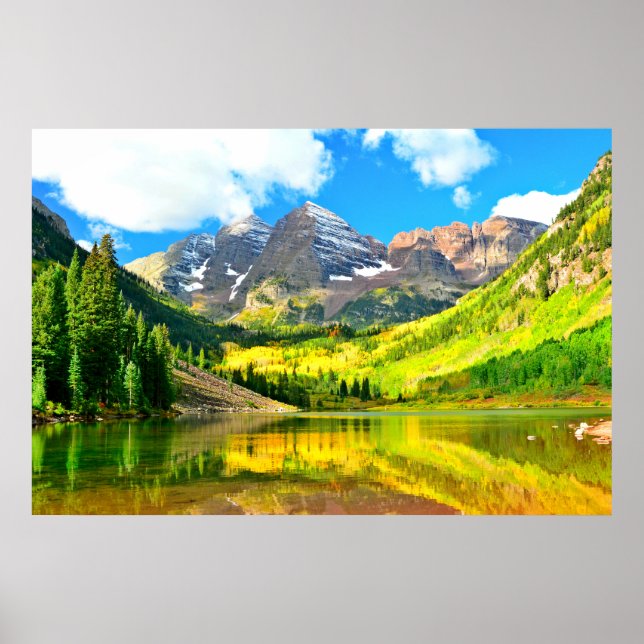 Póster Maroon Bells, Aspen, Paisaje de Verano en Colorado (Frente)