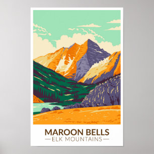 Póster Maroon Bells Elk Mountains Colorado Vintage 