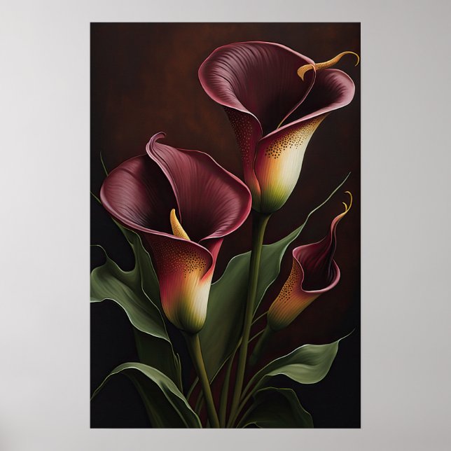 Póster Maroon Calla Lilies Lily Flor Art Print Poster (Frente)