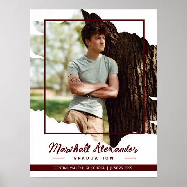 Póster Maroon Edgy Resumen Graduación de foto rota (Frente)