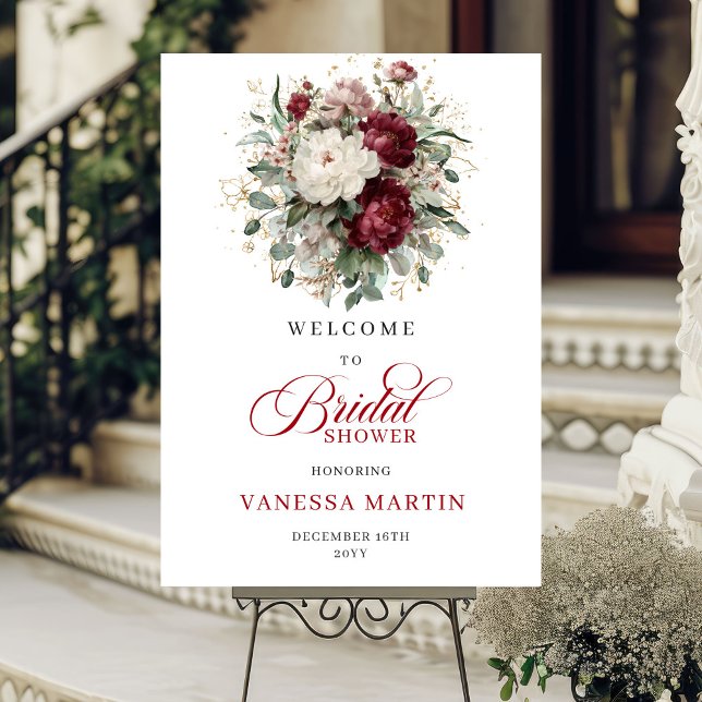 Póster Maroon Floral Eucalyptus Gold Bridal Welcome Sign (Maroon Floral Eucalyptus Gold Bridal Welcome Sign

)
