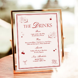 Póster Maroon Opera Wedding Bar Drinks Menu