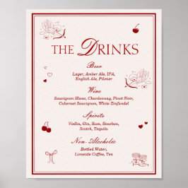 Póster Maroon Opera Wedding Bar Drinks Menu