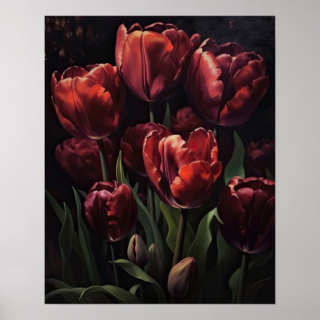 Póster Maroon Tulip Flowers Art Print Poster (Frente)