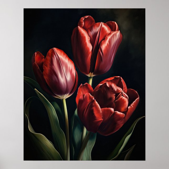 Póster Maroon Tulip Flowers Art Print Poster (Frente)