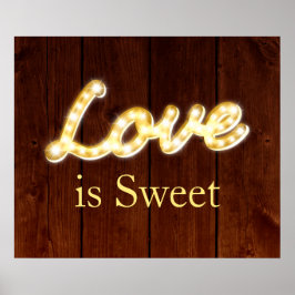 Póster Marquee Lights Love is Sweet - barn board