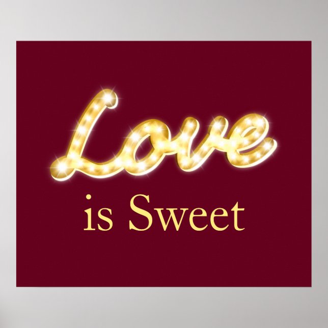 Póster Marquee Lights Love is Sweet - marsala (Frente)
